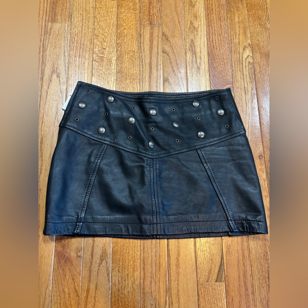 100% Leather Y2K Black Studded Mini Skirt
